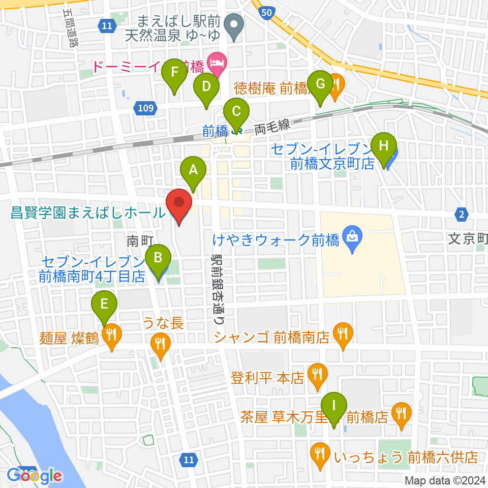 昌賢学園まえばしホール周辺のコンビニエンスストア一覧地図