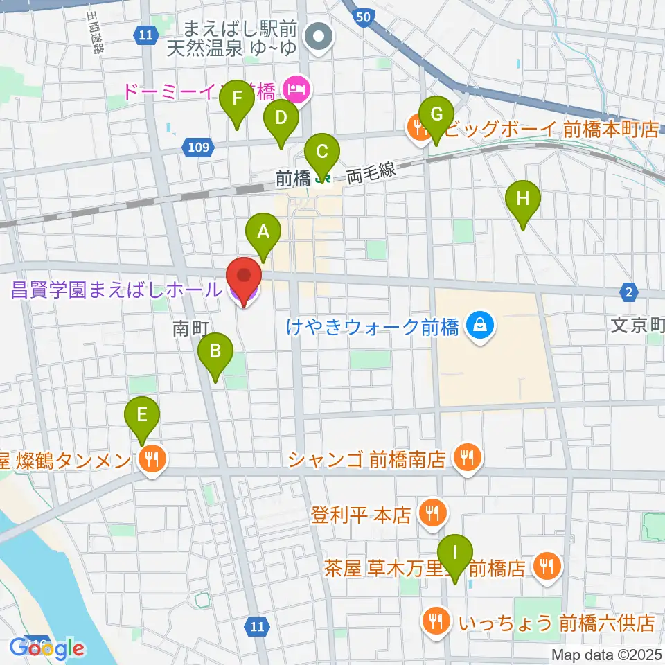 昌賢学園まえばしホール周辺のコンビニエンスストア一覧地図