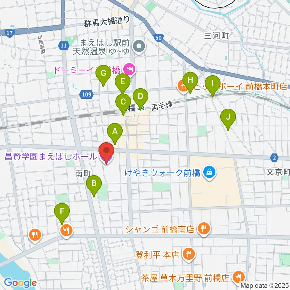 昌賢学園まえばしホール周辺のコンビニエンスストア一覧地図