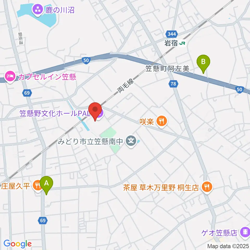 笠懸野文化ホール周辺のコンビニエンスストア一覧地図
