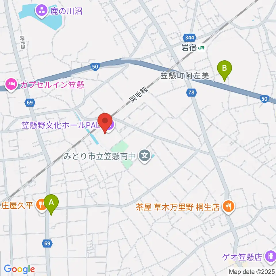 笠懸野文化ホール周辺のコンビニエンスストア一覧地図