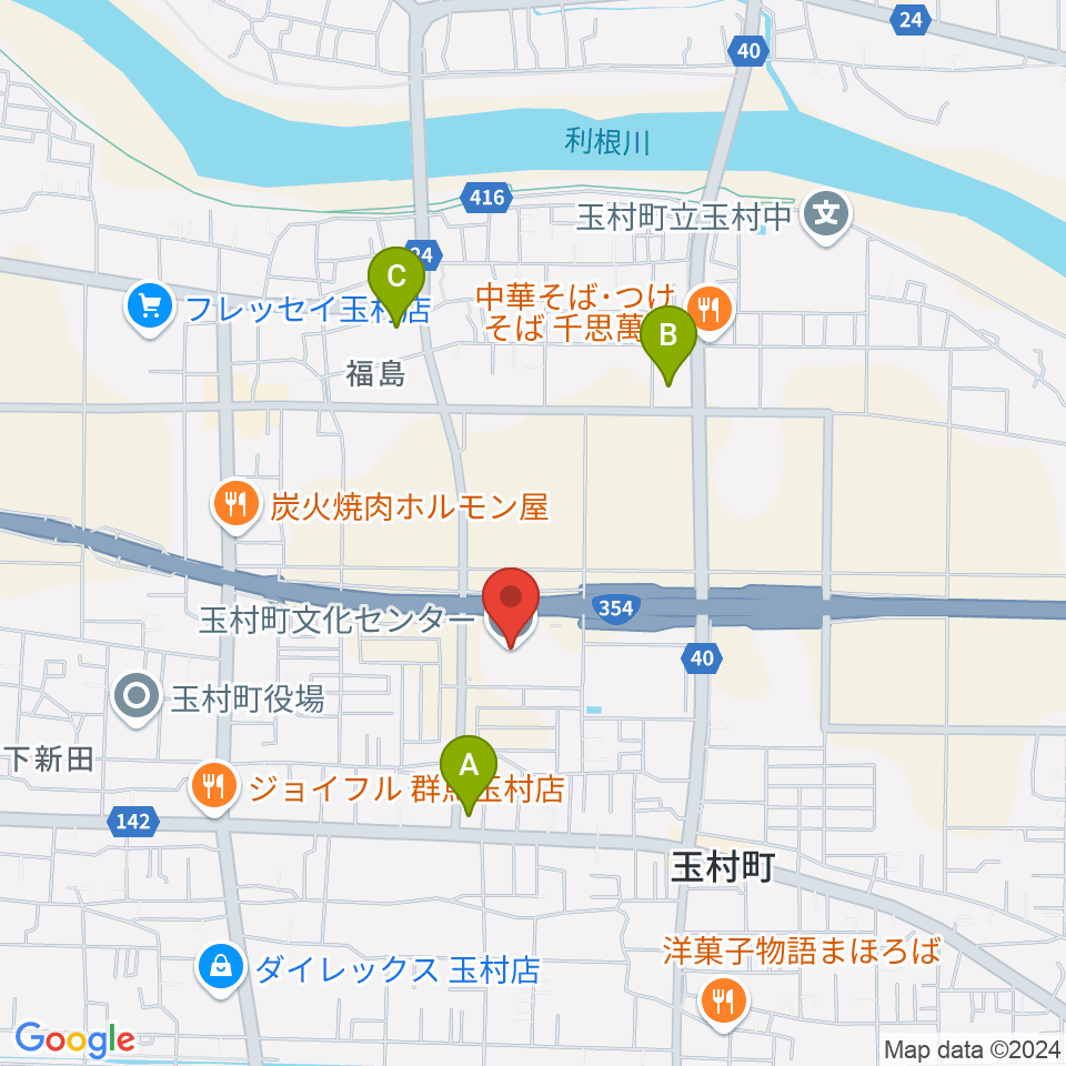 玉村町文化センター周辺のコンビニエンスストア一覧地図