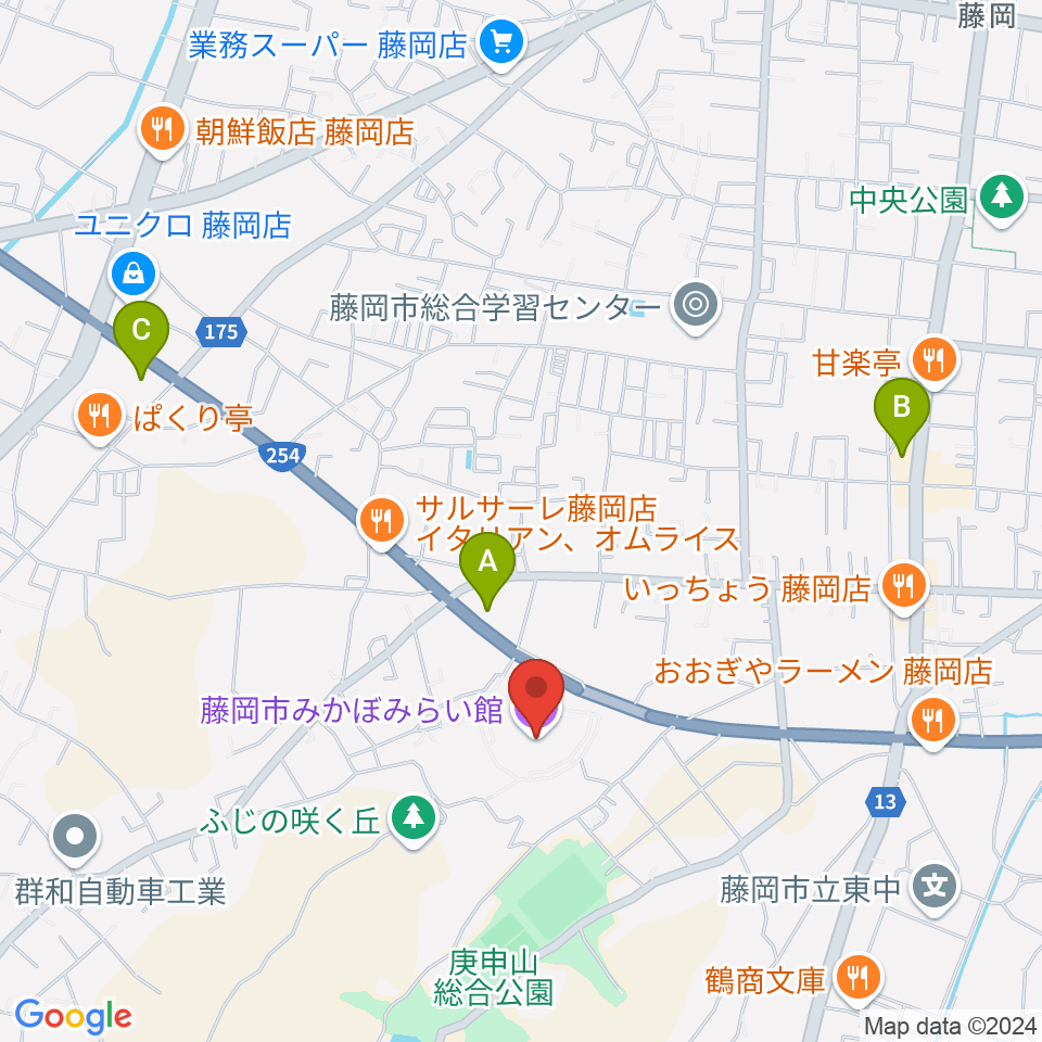 藤岡市みかぼみらい館周辺のコンビニエンスストア一覧地図