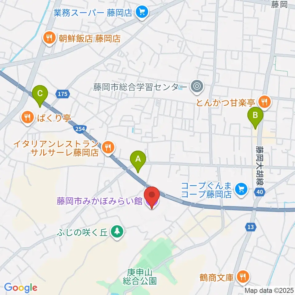 藤岡市みかぼみらい館周辺のコンビニエンスストア一覧地図