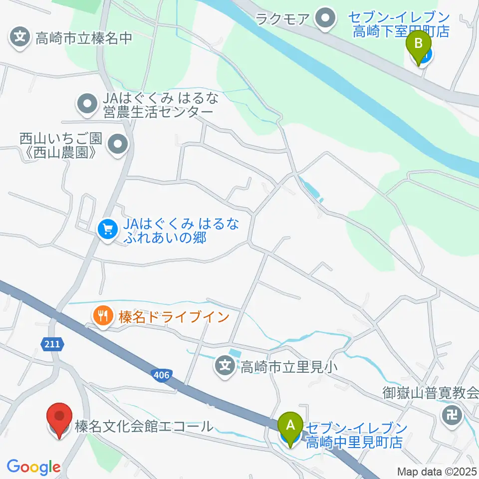 榛名文化会館エコール周辺のコンビニエンスストア一覧地図