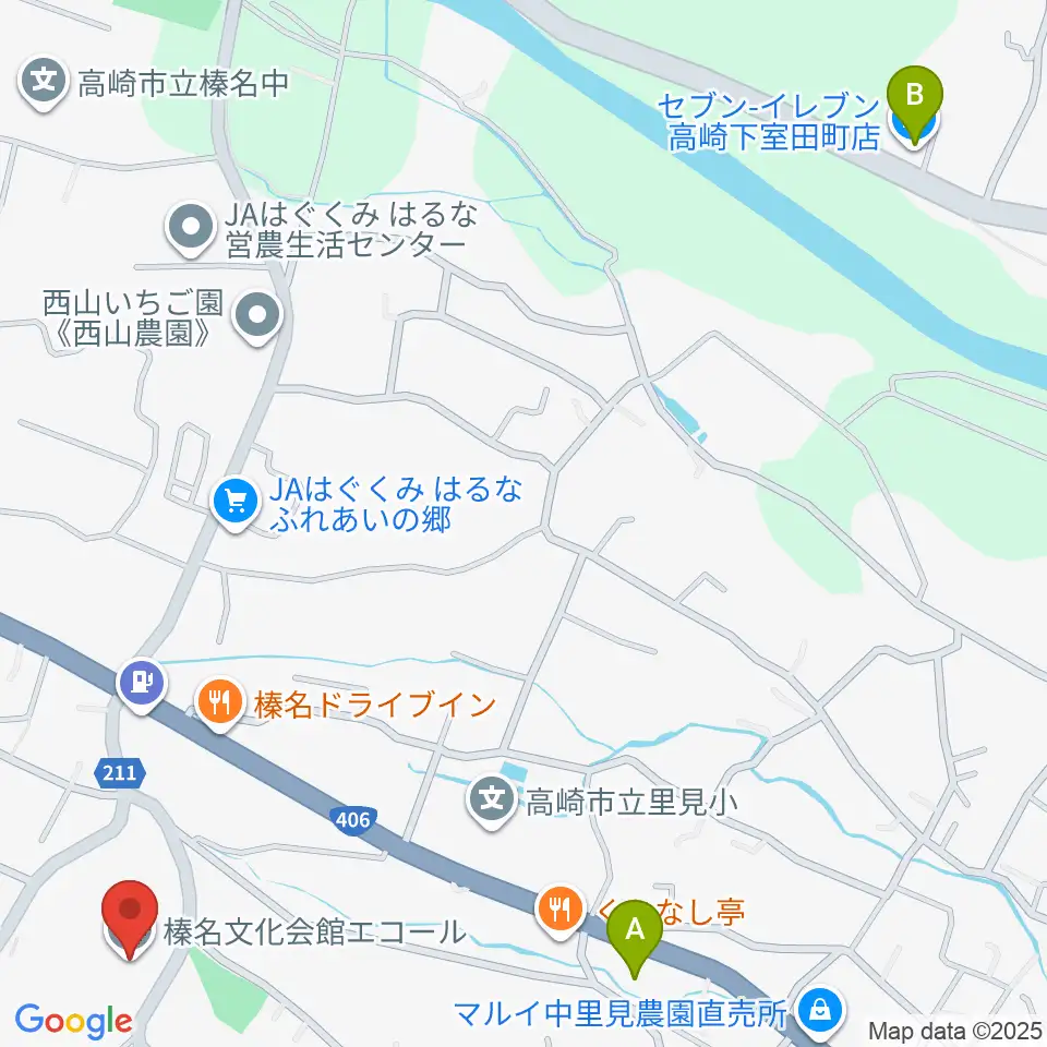 榛名文化会館エコール周辺のコンビニエンスストア一覧地図