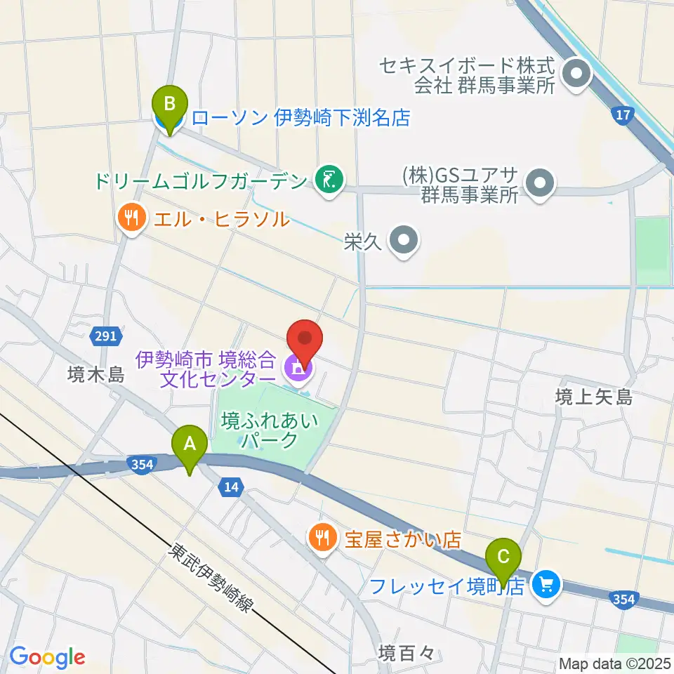 人材派遣ワイズコーポレーション境総合文化センター周辺のコンビニエンスストア一覧地図