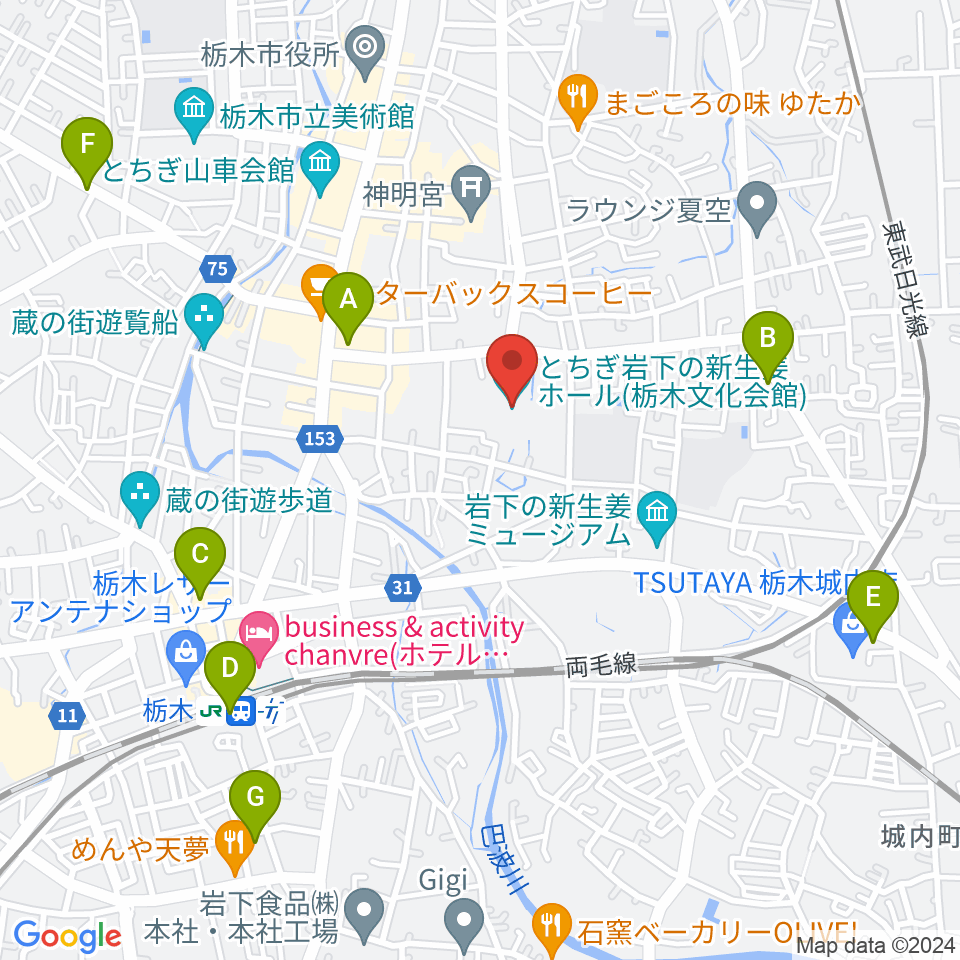 とちぎ岩下の新生姜ホール周辺のコンビニエンスストア一覧地図