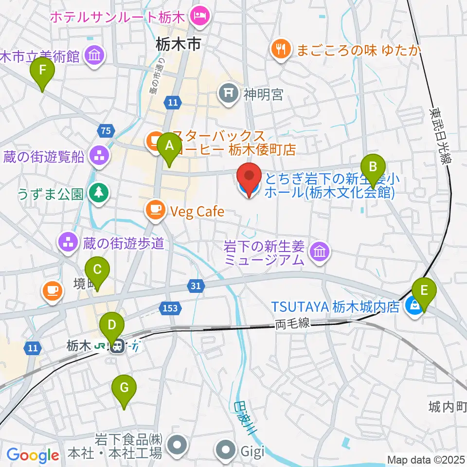 とちぎ岩下の新生姜ホール周辺のコンビニエンスストア一覧地図