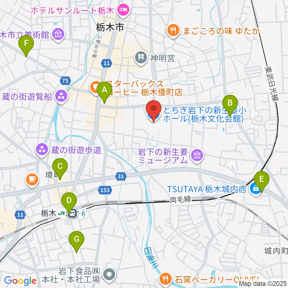 とちぎ岩下の新生姜ホール周辺のコンビニエンスストア一覧地図