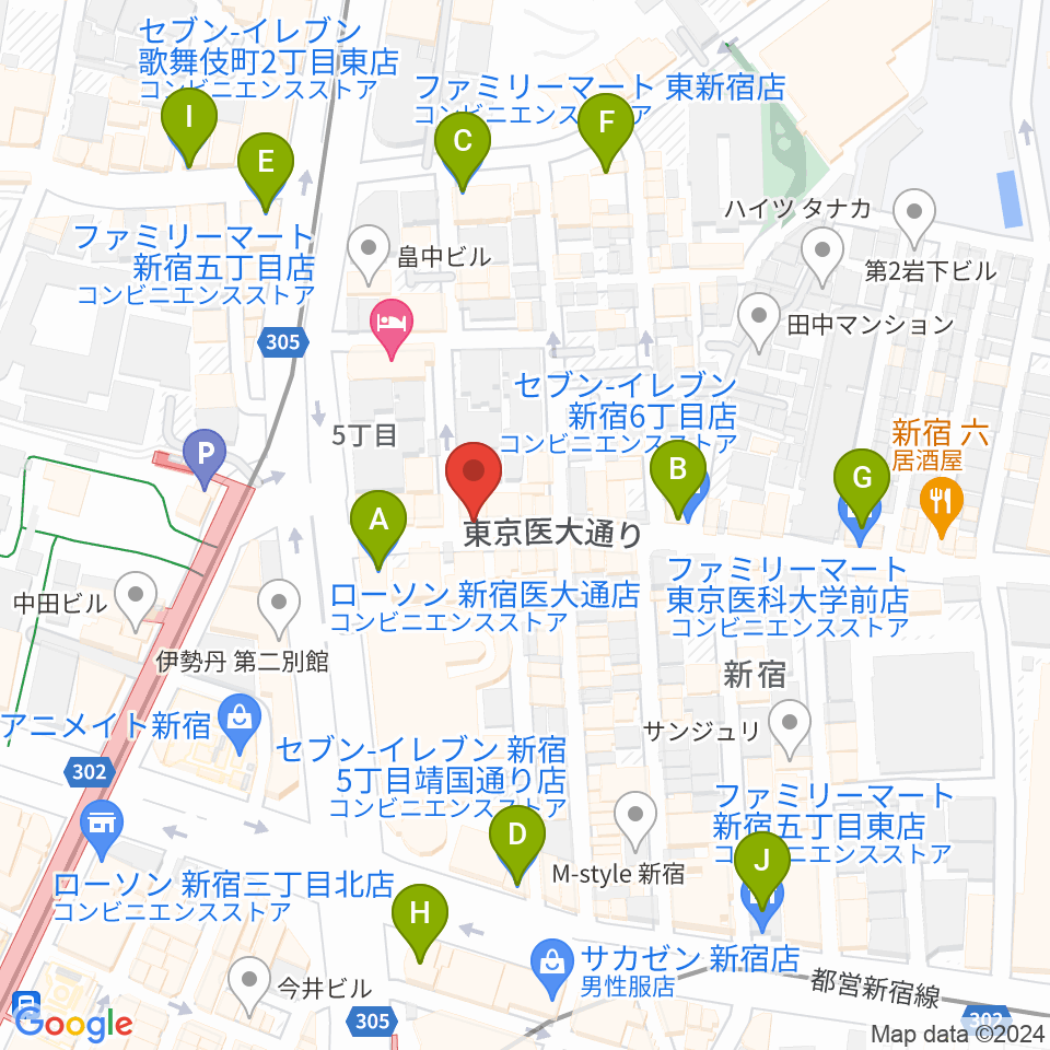 新宿レフカダ周辺のコンビニエンスストア一覧地図
