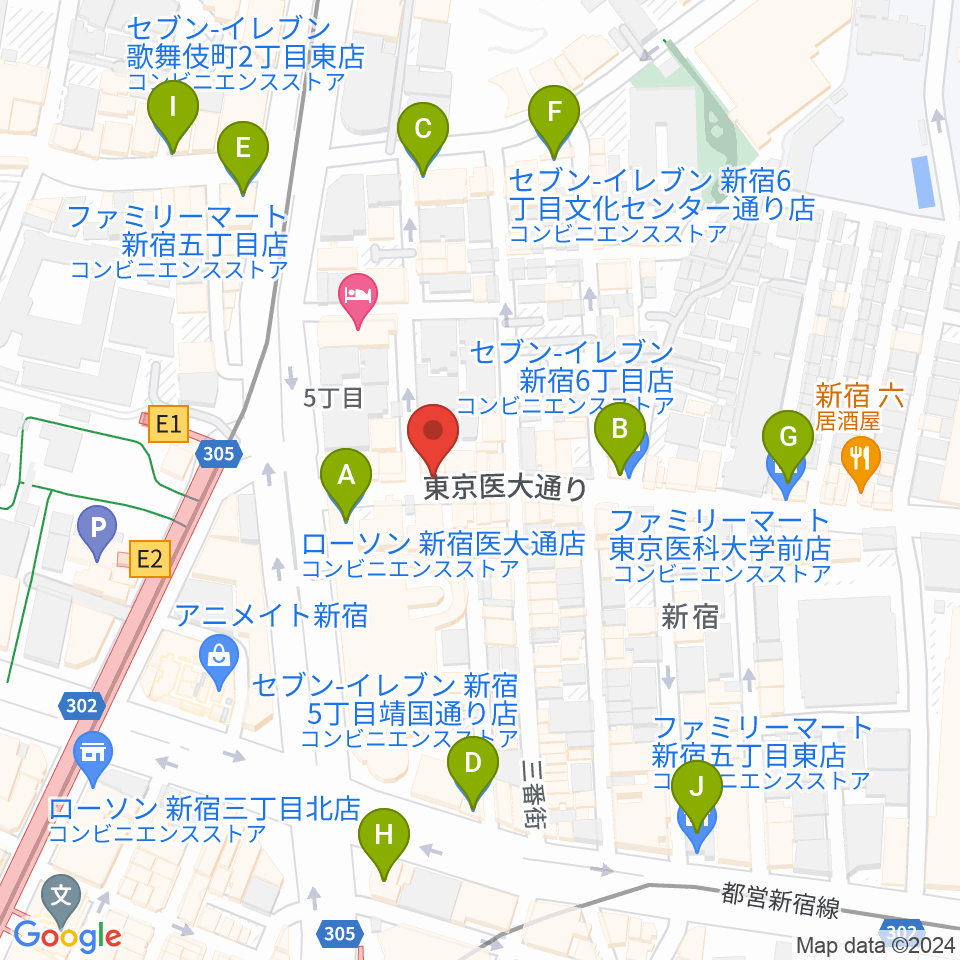 新宿レフカダ周辺のコンビニエンスストア一覧地図