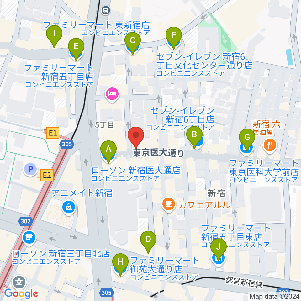 新宿レフカダ周辺のコンビニエンスストア一覧地図