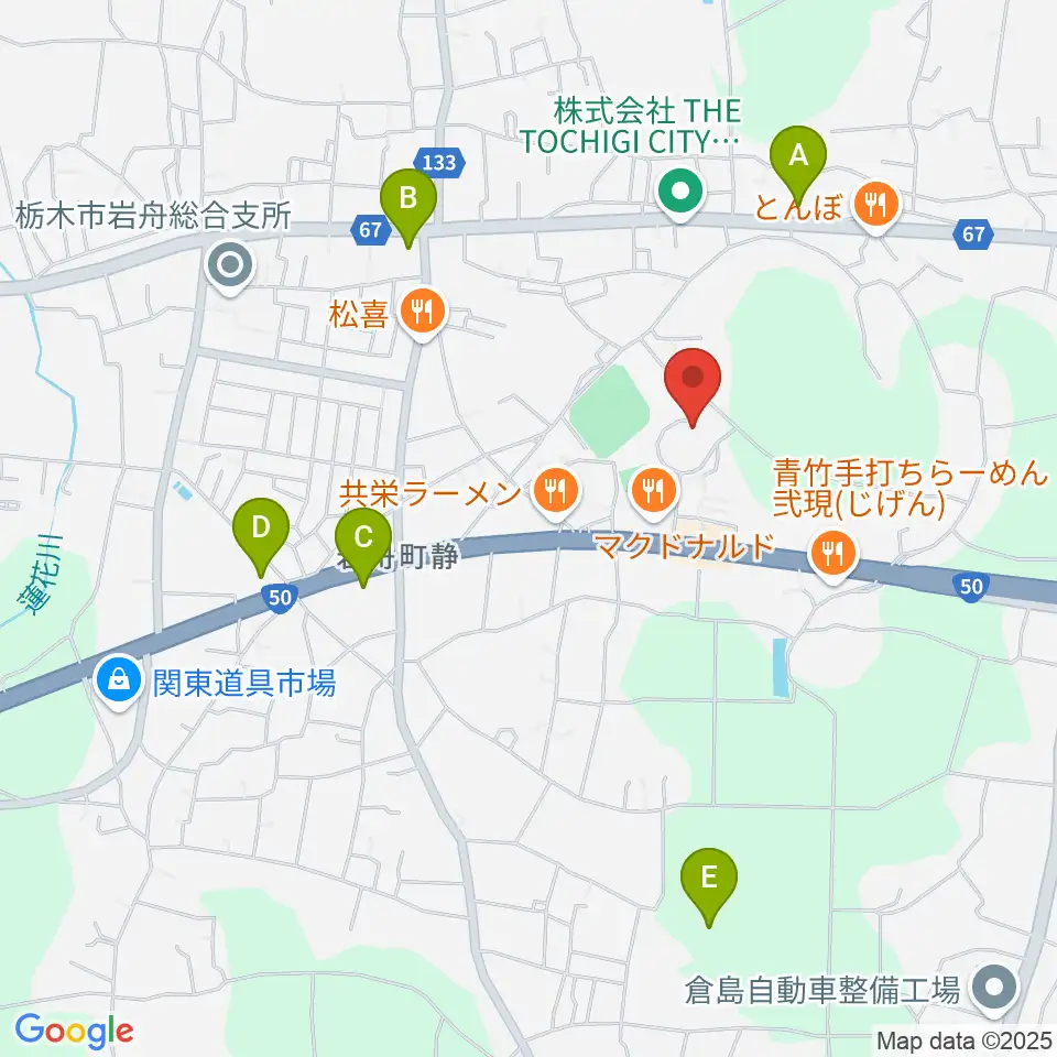 岩舟文化会館コスモスホール周辺のコンビニエンスストア一覧地図