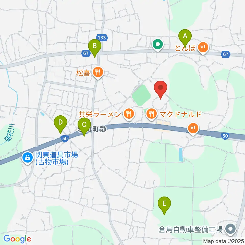 岩舟文化会館コスモスホール周辺のコンビニエンスストア一覧地図