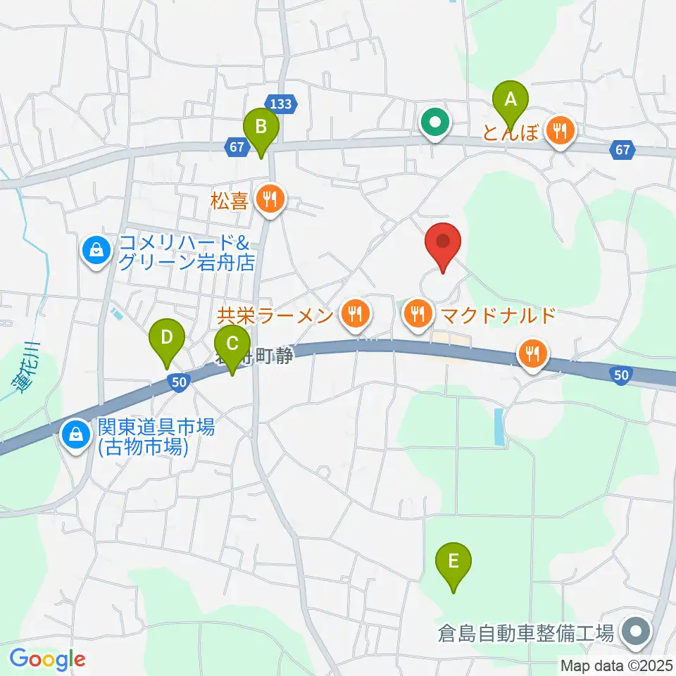岩舟文化会館コスモスホール周辺のコンビニエンスストア一覧地図