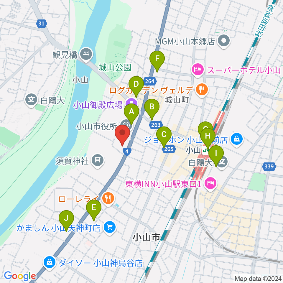 小山市立文化センター周辺のコンビニエンスストア一覧地図