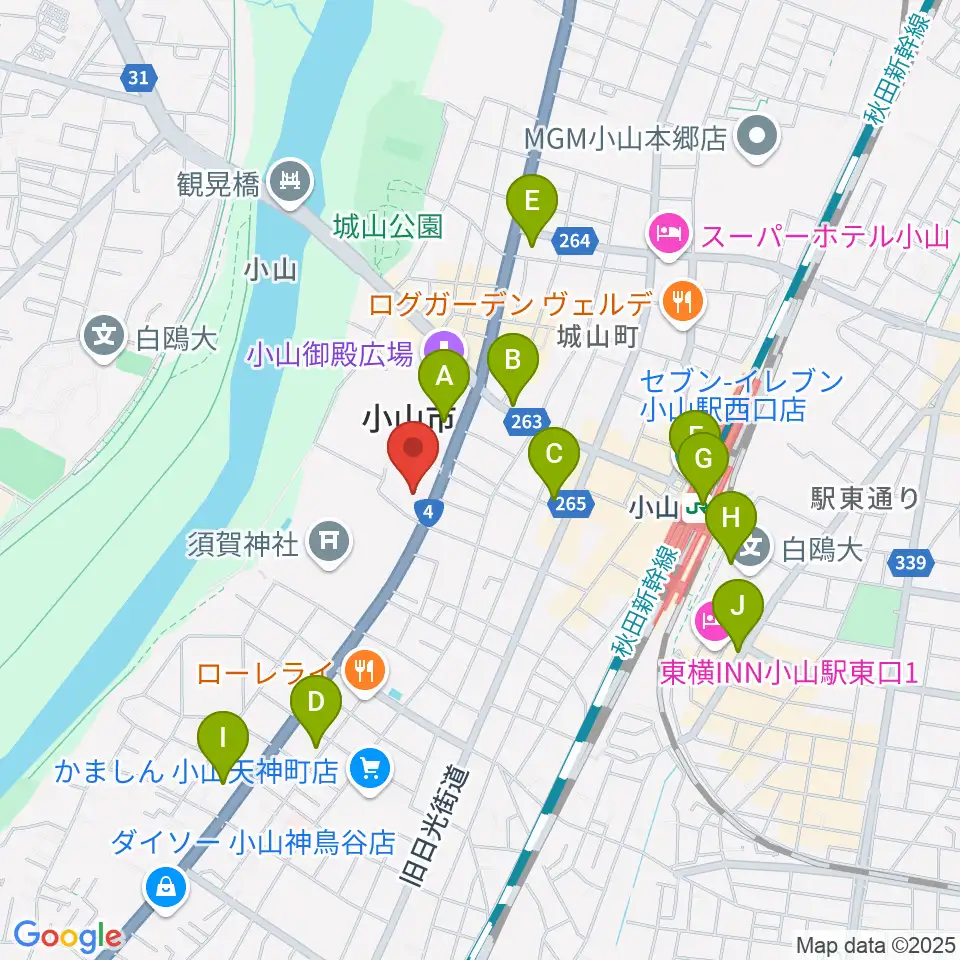 小山市立文化センター周辺のコンビニエンスストア一覧地図
