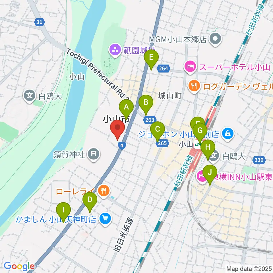 小山市立文化センター周辺のコンビニエンスストア一覧地図