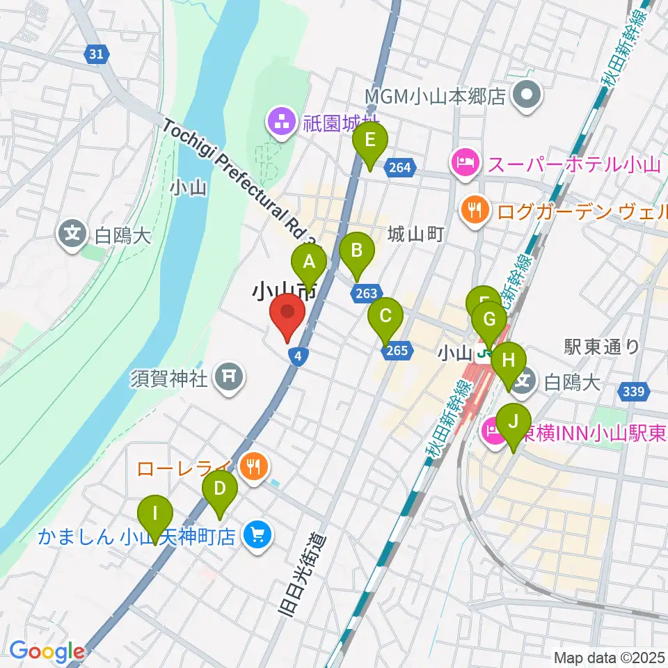 小山市立文化センター周辺のコンビニエンスストア一覧地図