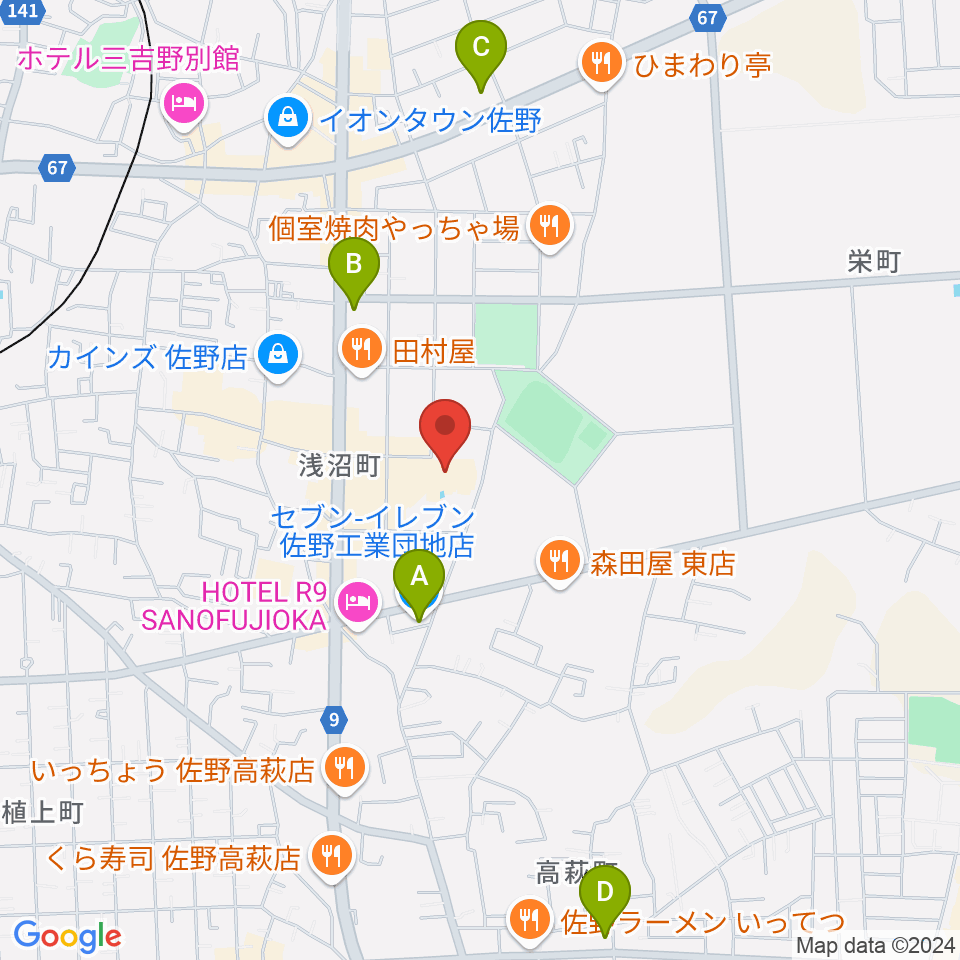 佐野市文化会館周辺のコンビニエンスストア一覧地図