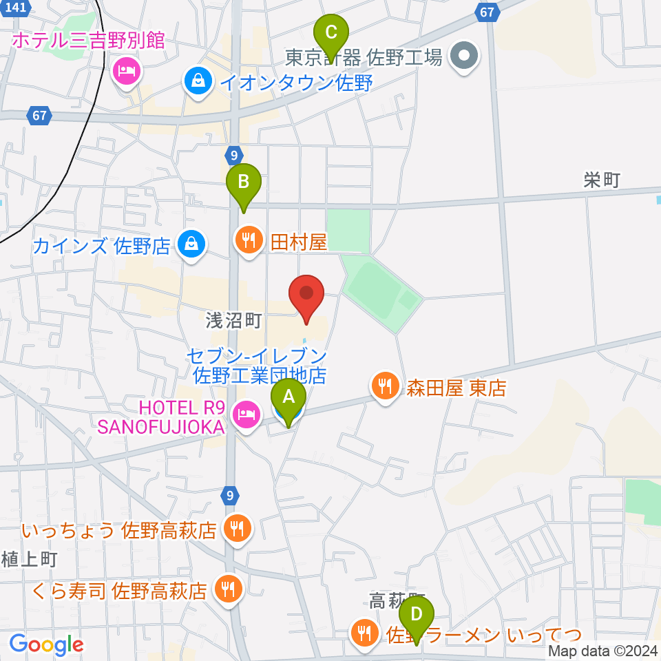 佐野市文化会館周辺のコンビニエンスストア一覧地図