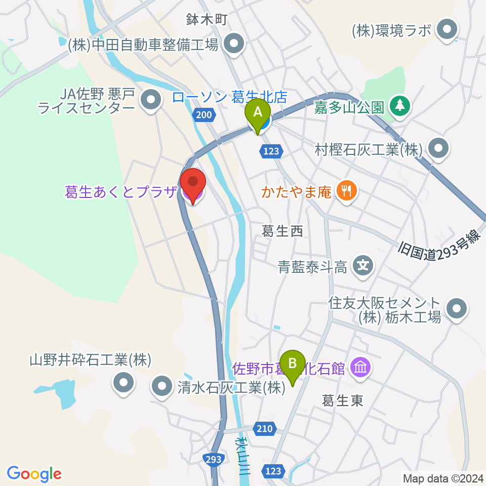 佐野市葛生あくとプラザ周辺のコンビニエンスストア一覧地図