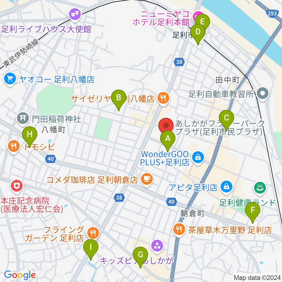 あしかがフラワーパークプラザ周辺のコンビニエンスストア一覧地図