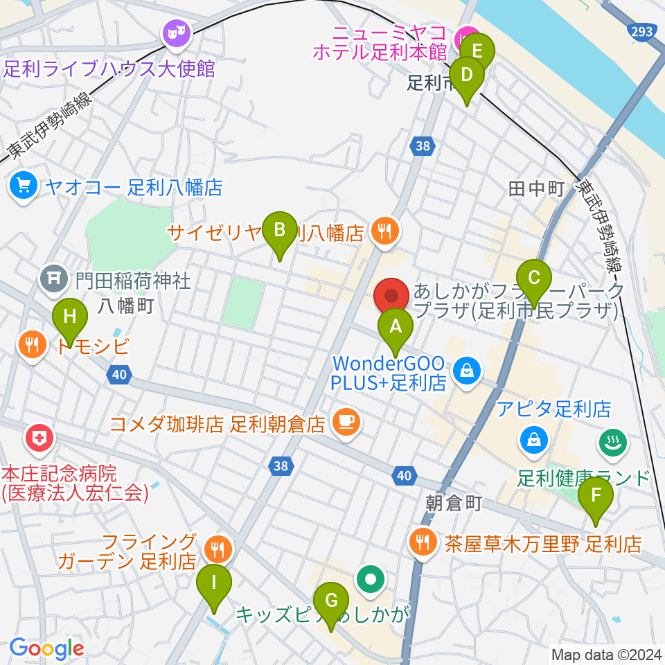 あしかがフラワーパークプラザ周辺のコンビニエンスストア一覧地図