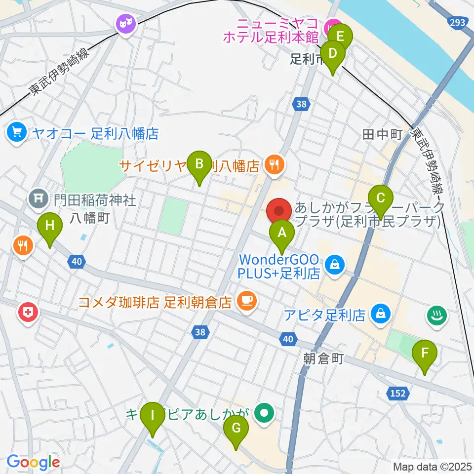あしかがフラワーパークプラザ周辺のコンビニエンスストア一覧地図