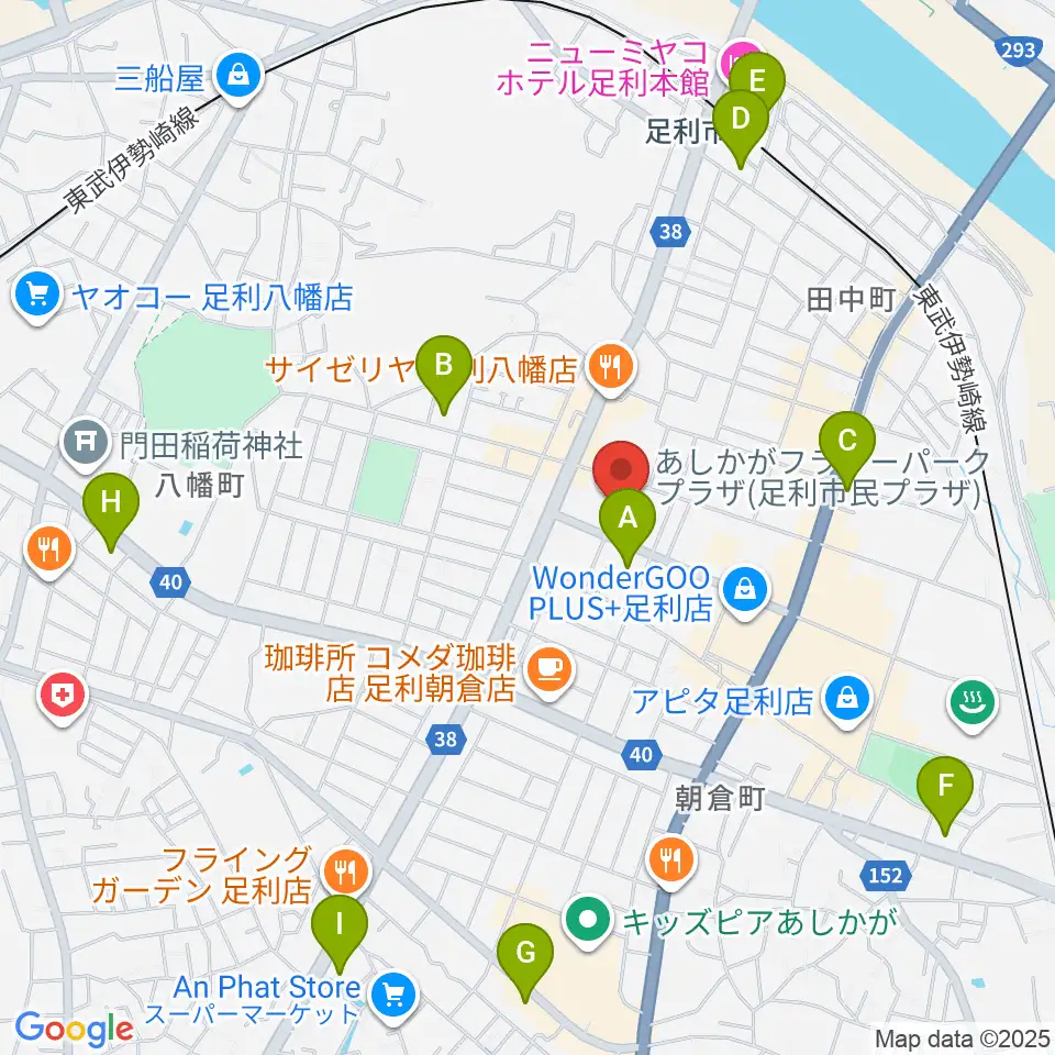 あしかがフラワーパークプラザ周辺のコンビニエンスストア一覧地図