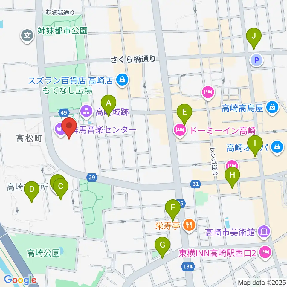群馬音楽センター周辺のコンビニエンスストア一覧地図