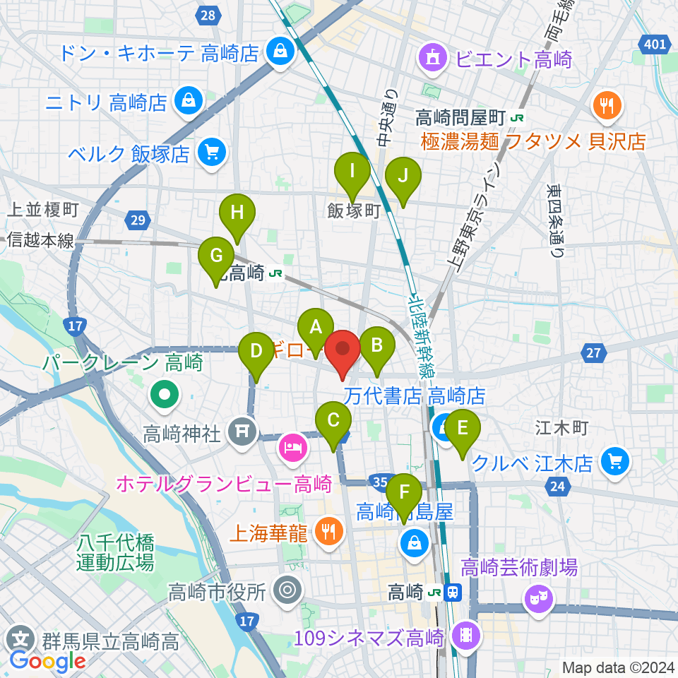 高崎市文化会館周辺のコンビニエンスストア一覧地図