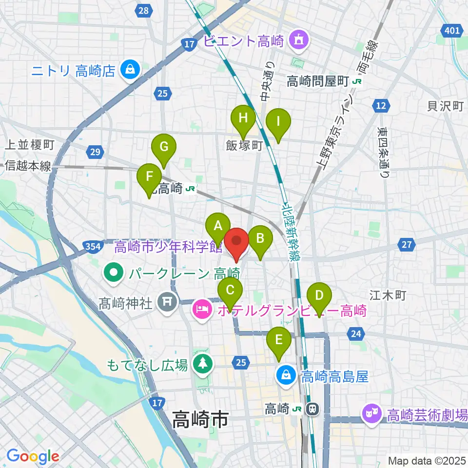 高崎市文化会館周辺のコンビニエンスストア一覧地図