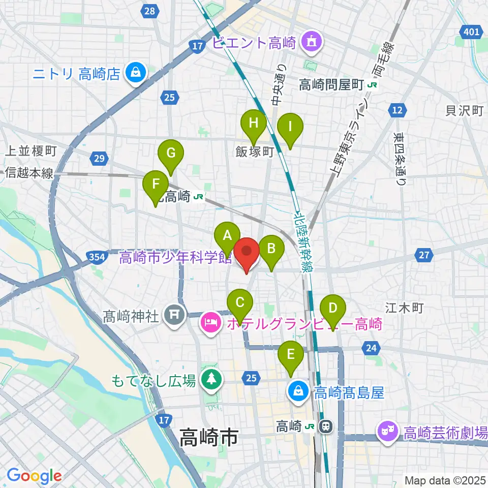 高崎市文化会館周辺のコンビニエンスストア一覧地図