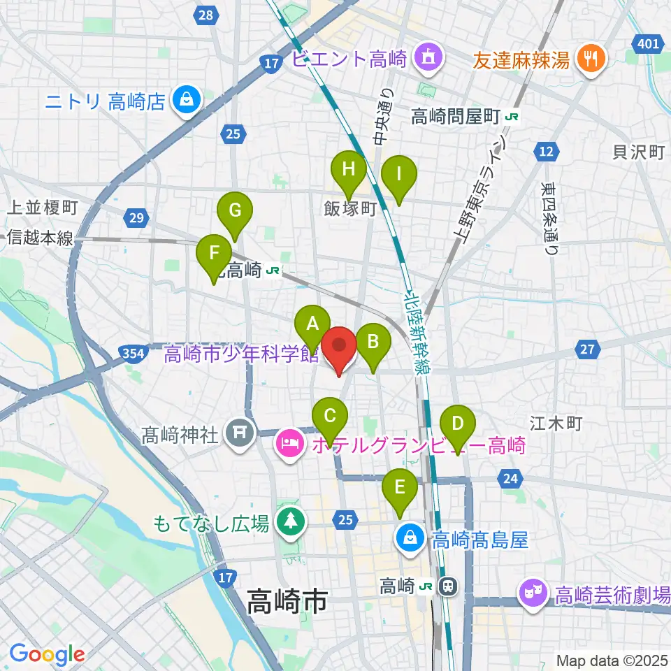 高崎市文化会館周辺のコンビニエンスストア一覧地図