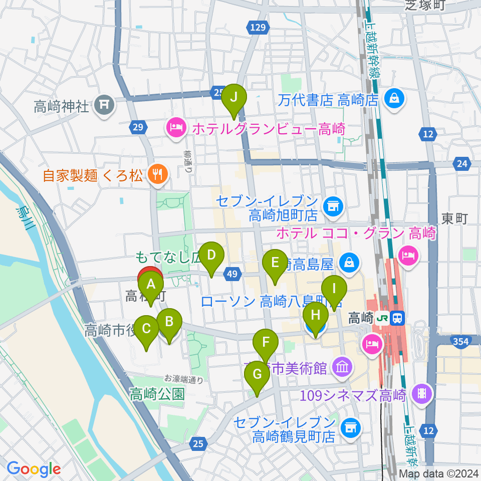 高崎シティギャラリー周辺のコンビニエンスストア一覧地図