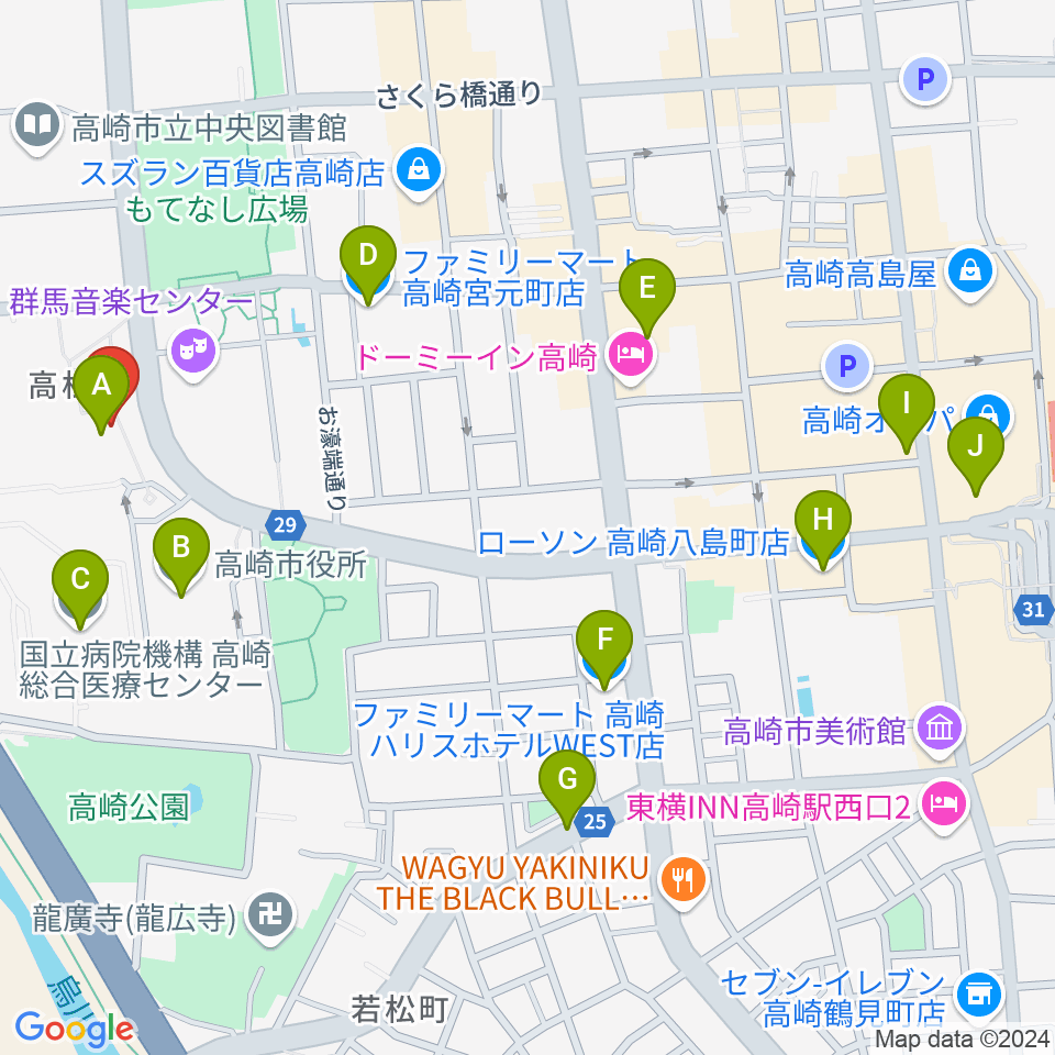 高崎シティギャラリー周辺のコンビニエンスストア一覧地図