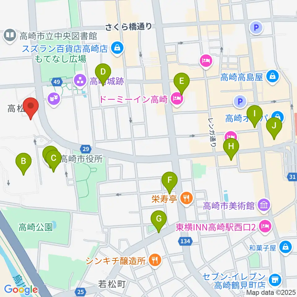 高崎シティギャラリー周辺のコンビニエンスストア一覧地図