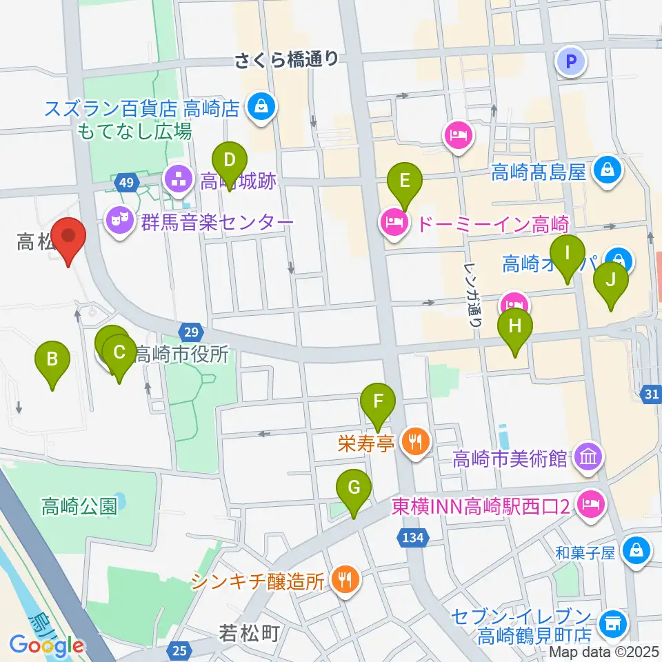 高崎シティギャラリー周辺のコンビニエンスストア一覧地図