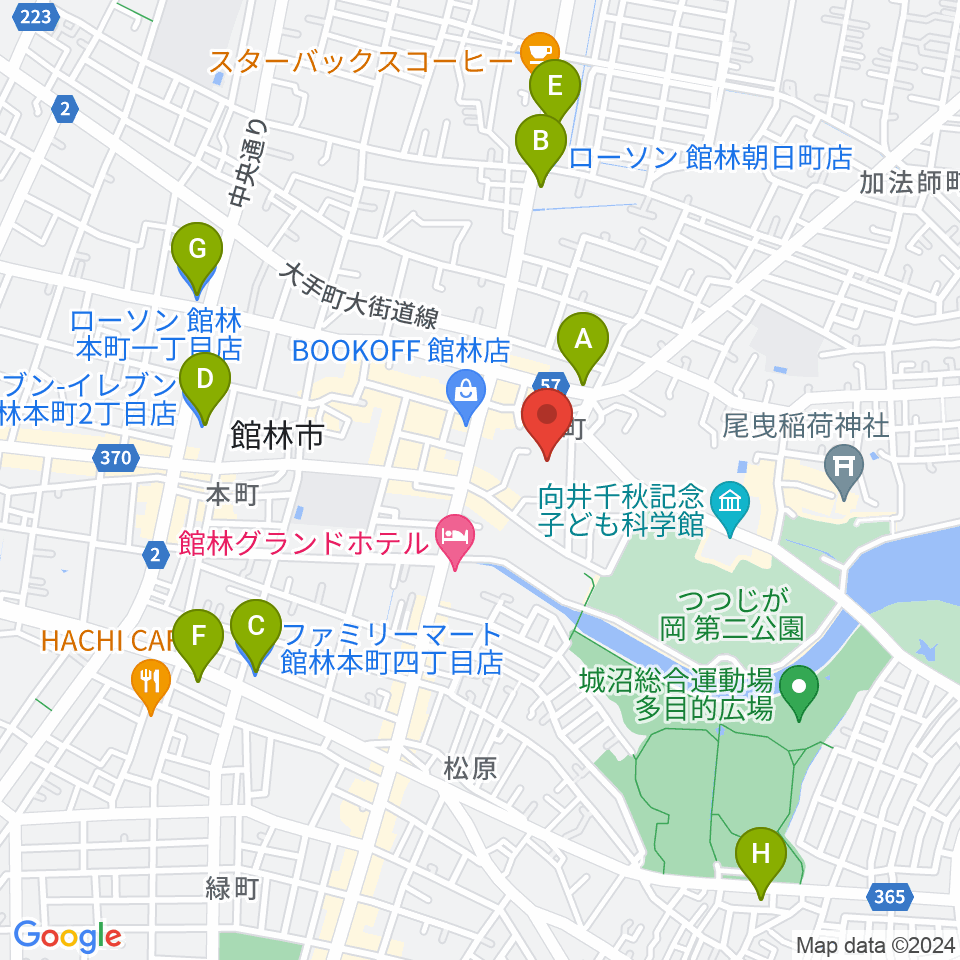 館林市文化会館周辺のコンビニエンスストア一覧地図