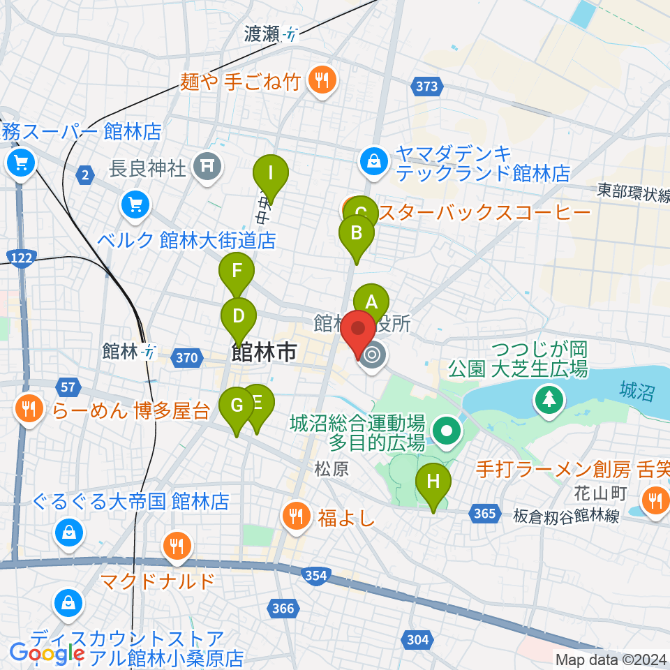 館林市文化会館周辺のコンビニエンスストア一覧地図