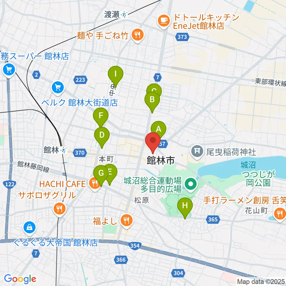 館林市文化会館周辺のコンビニエンスストア一覧地図