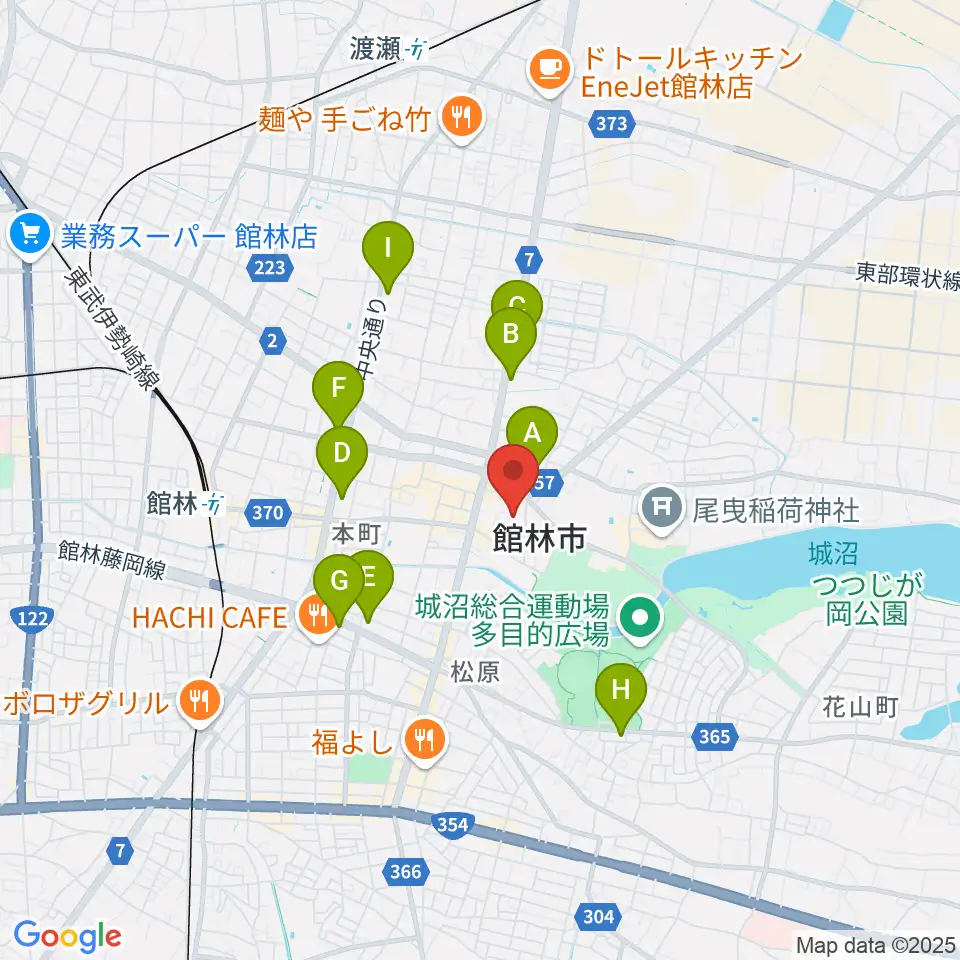 館林市文化会館周辺のコンビニエンスストア一覧地図