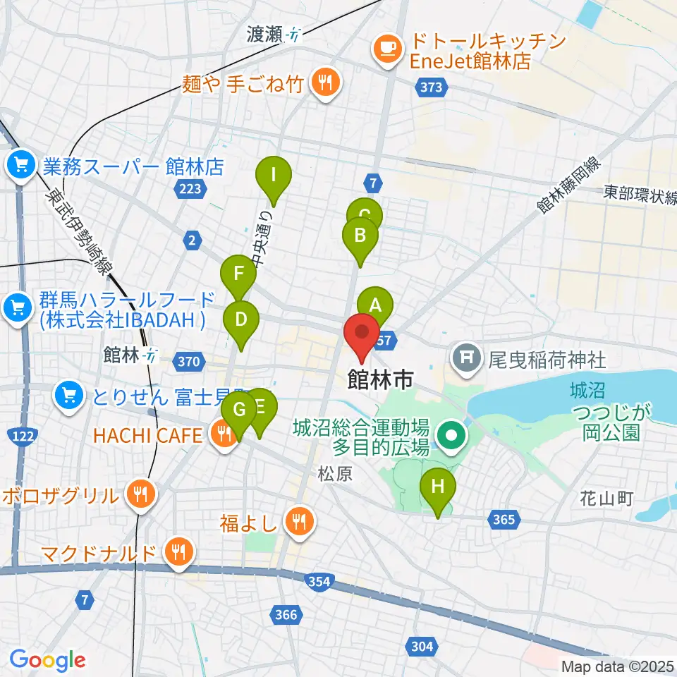 館林市文化会館周辺のコンビニエンスストア一覧地図