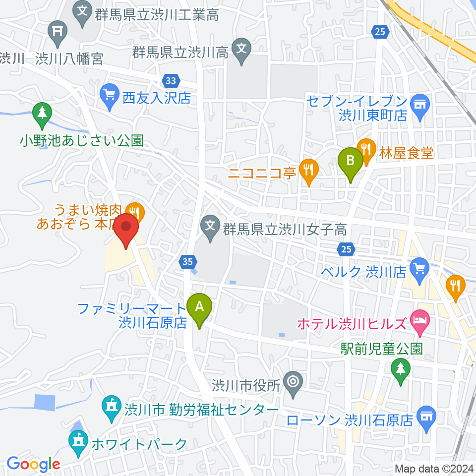 渋川市民会館周辺のコンビニエンスストア一覧地図