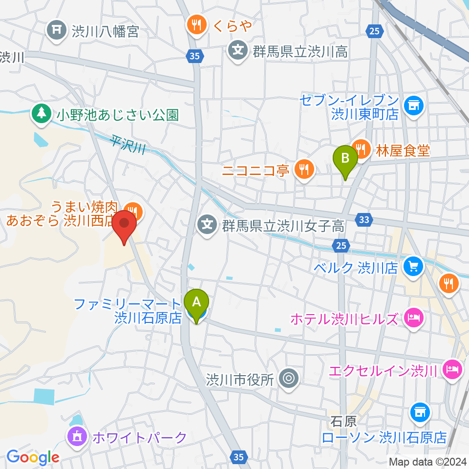 渋川市民会館周辺のコンビニエンスストア一覧地図