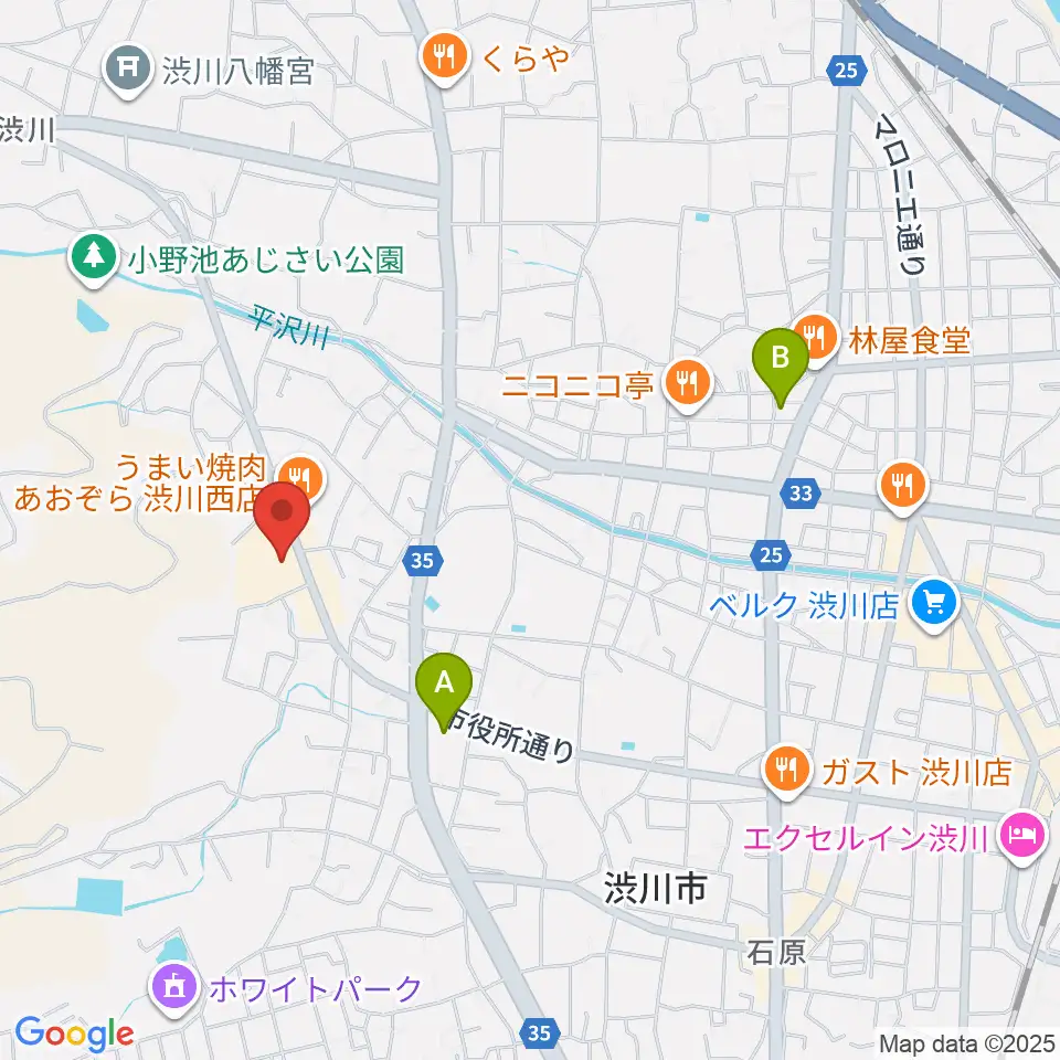渋川市民会館周辺のコンビニエンスストア一覧地図