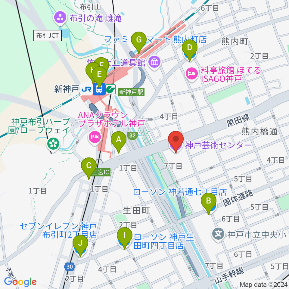 神戸芸術センター周辺のコンビニエンスストア一覧地図