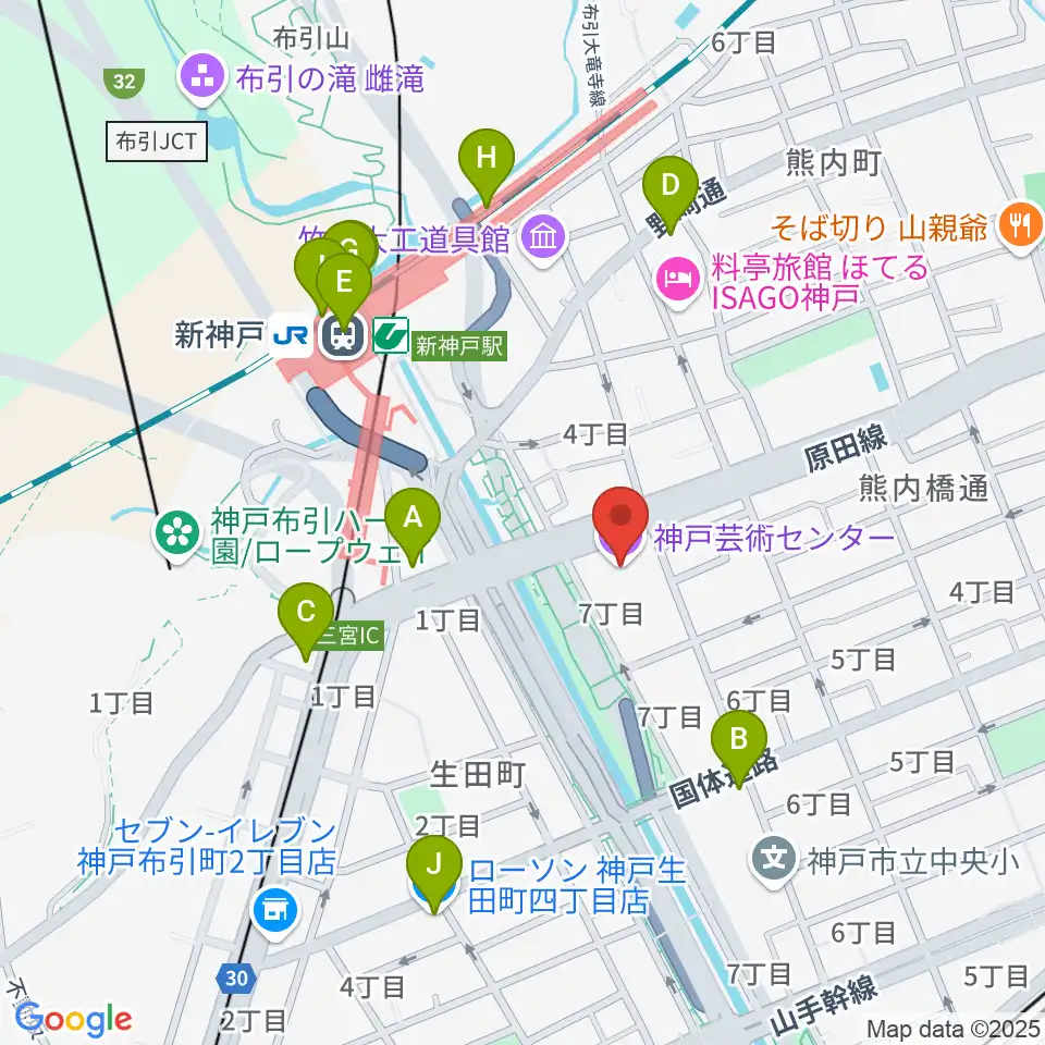 神戸芸術センター周辺のコンビニエンスストア一覧地図